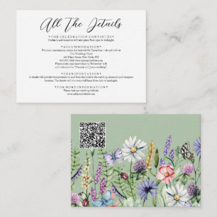 Wildflowers Sage Green Wedding QR Code All Details Enclosure Card
