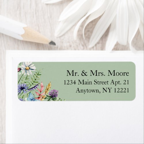 Wildflowers Sage Green Wedding Return Address Label