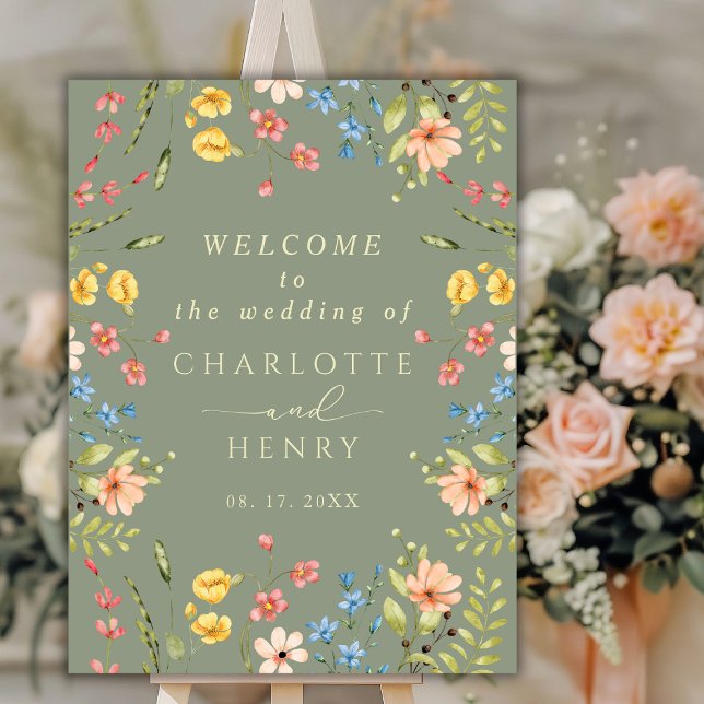 Wildflowers Sage & Yellow Wedding Welcome Sign (Creator Uploaded)
