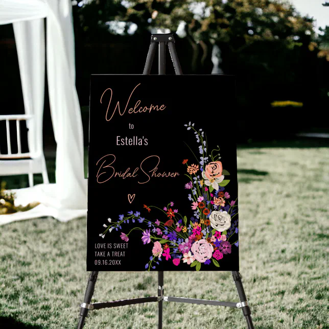 wildflowers script black bridal shower foam board Zazzle
