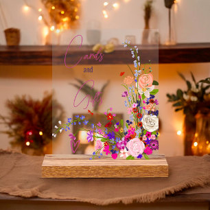 Wildflowers script cards gifts bridal shower acrylic sign