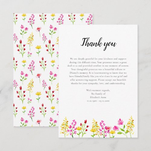 Wildflowers Script Funeral Thank you Watercolor
