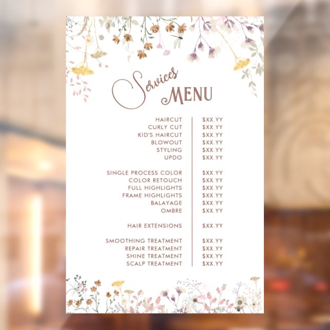 Wildflowers Services Menu Window Cling (Sheet 2)