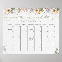 Wildflowers Shower Guess Due Date Calendar Poster