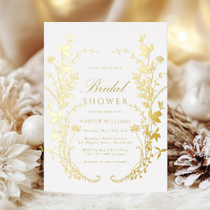 Wildflowers Silhouette Bridal Shower Gold Foil Invitation