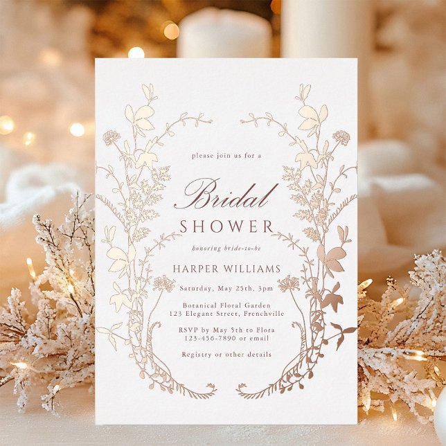 Wildflowers Silhouette Bridal Shower Rose Gold    Foil Invitation (Creator Uploaded)