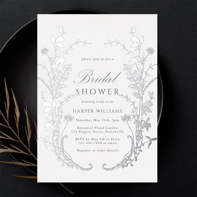 Wildflowers Silhouette Bridal Shower Silver Foil Invitation (Creator Uploaded)