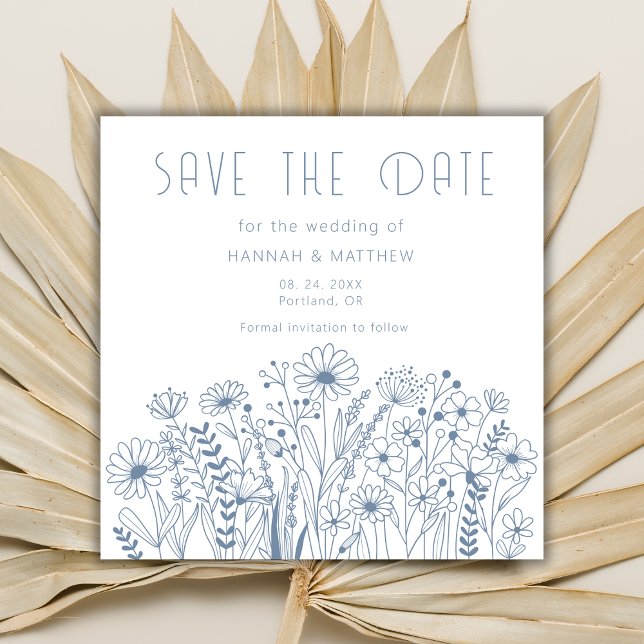 Wildflowers Simple Elegant Boho Dusty Blue Wedding Save The Date (Creator Uploaded)