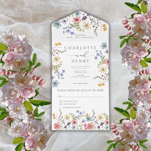  Wildflowers Simple Garden Wedding All In One Invitation