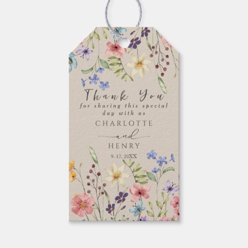Wildflowers Simple Garden Wedding Thank You Favor Gift Tags