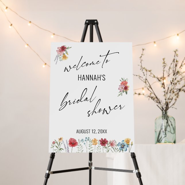 Wildflowers & Simple Typography Bridal Shower Foam Board (In Situ (Stand))