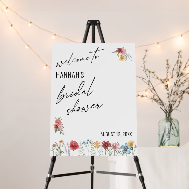 Wildflowers & Simple Typography Bridal Shower Foam Board (In Situ (Stand))