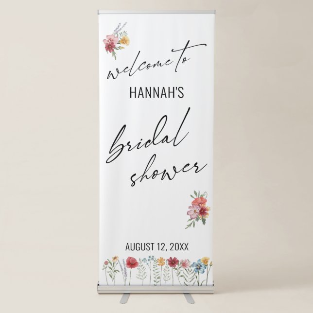 Wildflowers & Simple Typography Bridal Shower Retractable Banner (Front)