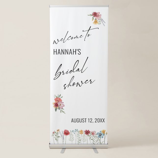 Wildflowers & Simple Typography Bridal Shower Retractable Banner (Front)