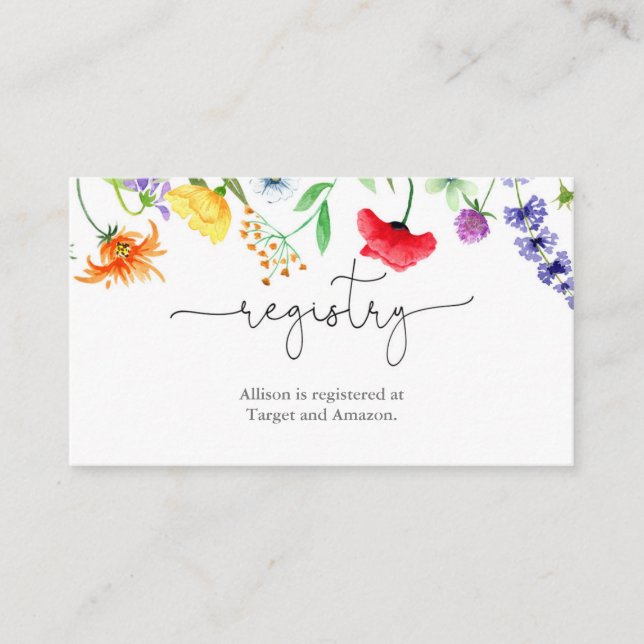 Wildflowers spring baby bridal shower registry enclosure card (Front)