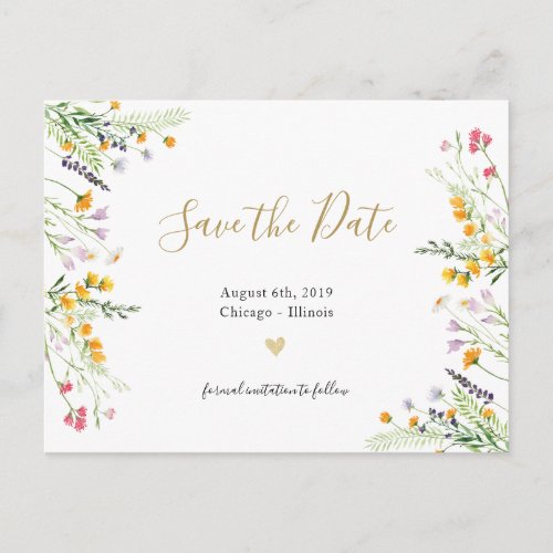 Wildflowers spring blooms save the date postcard