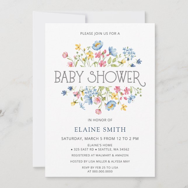 Wildflowers Spring Blossoms Floral Baby Shower Invitation (Front)