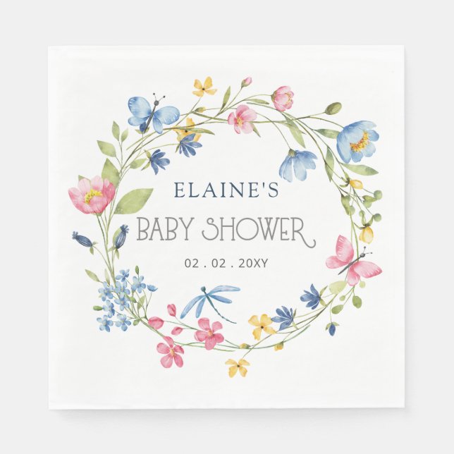 Wildflowers Spring Blossoms Floral Baby Shower Napkins (Front)