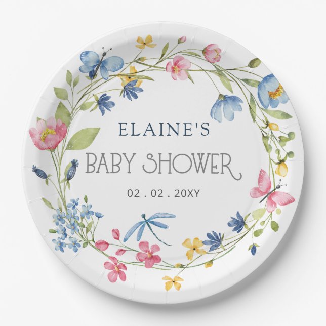 Wildflowers Spring Blossoms Floral Baby Shower Paper Plates (Front)