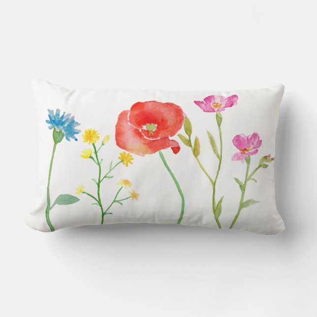 wildflowers spring flower watercolor lumbar pillow (Front)