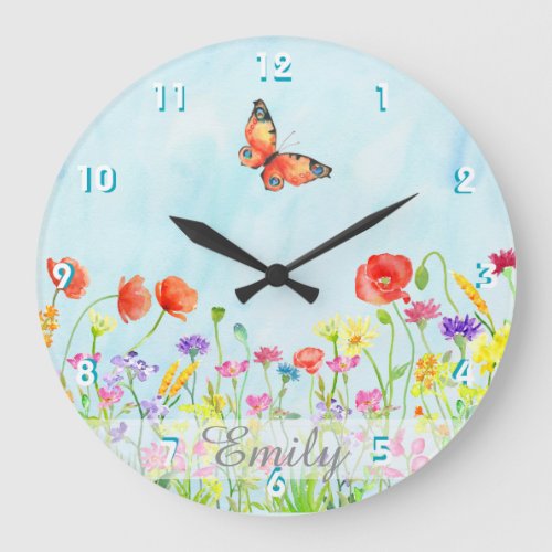 wildflowers spring flower watercolors customizable large clock