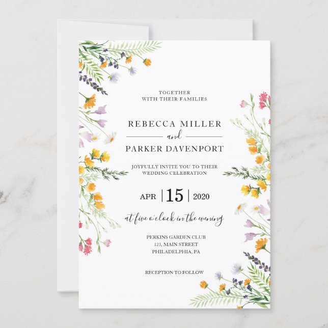 Wildflowers spring modern Wedding invitation (Front)