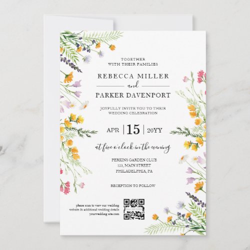 Wildflowers spring modern Wedding QR Code