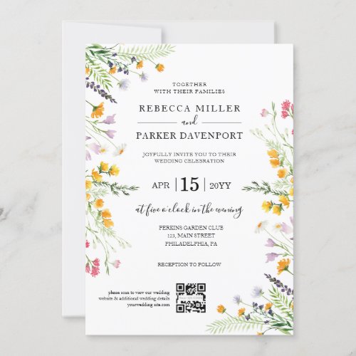 Wildflowers spring modern Wedding QR Code Invitation