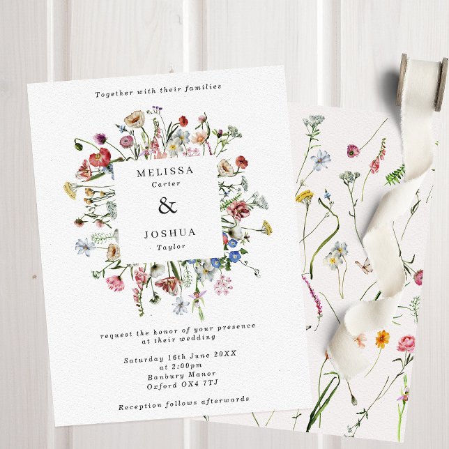 Wildflowers Square Frame Elegant Wedding Invitation (Creator Uploaded)