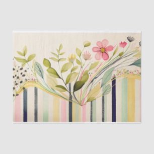Wildflowers Stripe Purple Green Floral Decoupage T Tissue Paper