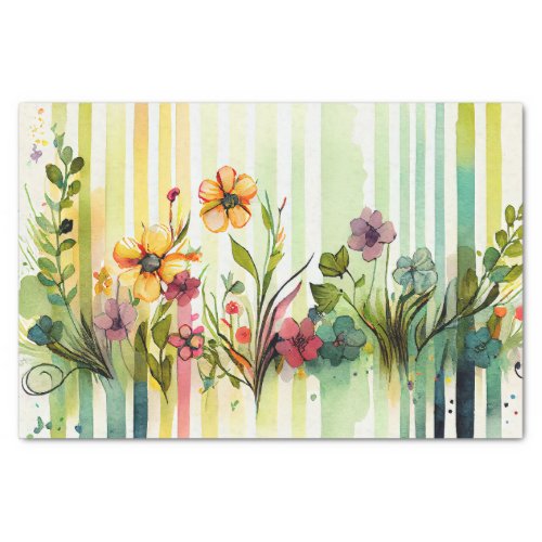 Wildflowers Stripe Purple Green Floral Decoupage T Tissue Paper