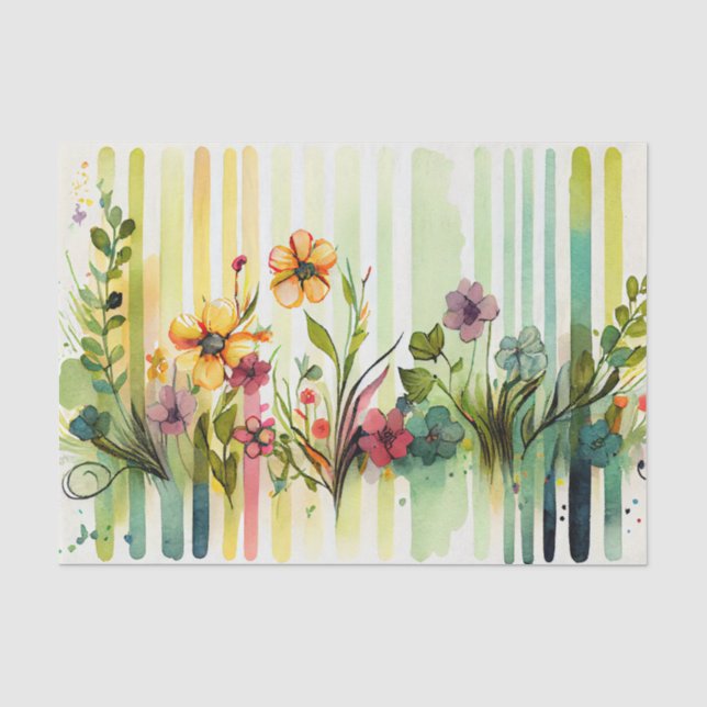 Wildflowers Stripe Purple Green Floral Decoupage T Tissue Paper (Front)