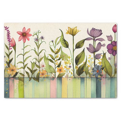 Wildflowers Stripe Purple Green Floral Decoupage Tissue Paper