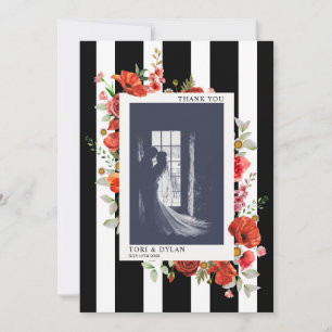 Wildflowers Stripe Wedding Photo Thank You Card