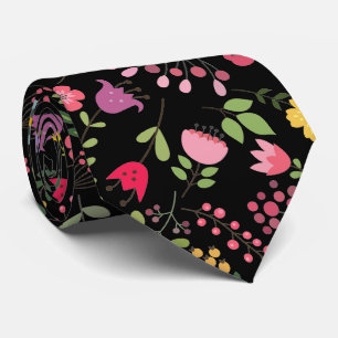 Wildflowers Stylish Floral Design on Black Neck Tie