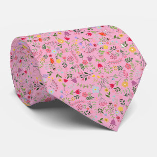 Wildflowers Stylish Floral Design on Pale Pink Neck Tie