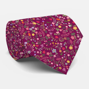 Wildflowers Stylish Floral Design on Plum Neck Tie