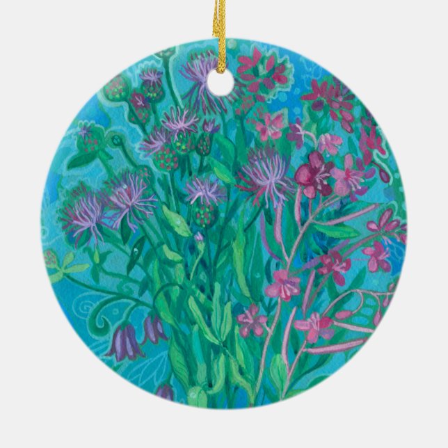 Wildflowers Summer Flowers Bouquet Floral Painting Ceramic Ornament (Back)