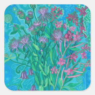 Wildflowers Summer Flowers Bouquet Floral Painting Square Sticker