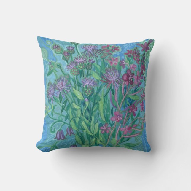 Wildflowers Summer Flowers Bouquet Floral Painting Throw Pillow (Front)