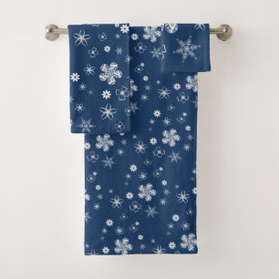 Wildflowers Summer Navy Blue Daisy Pattern  Bath Towel Set