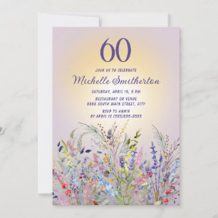 Wildflowers Sun Purple Women's 60th Birthday Invitation
