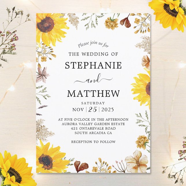 Wildflowers Sunflower Botanical Watercolor Wedding Invitation (Creator Uploaded)