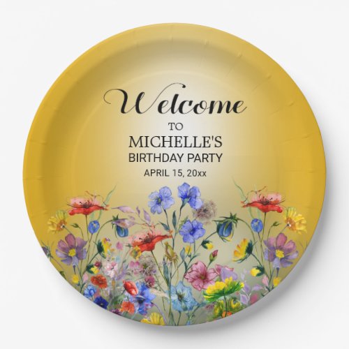 Wildflowers Sunshine Birthday Party Welcome Name  Paper Plates