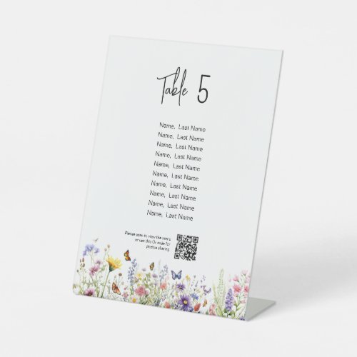 Wildflowers Table Number with guests and qr code Pedestal Sign