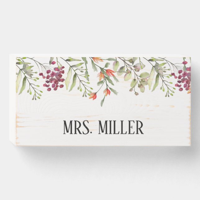 Wildflowers Teacher Name Classroom Wooden Box Sign (Front Horizontal)