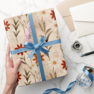 Wildflowers Terracotta Botanical Pattern Wrapping Paper
