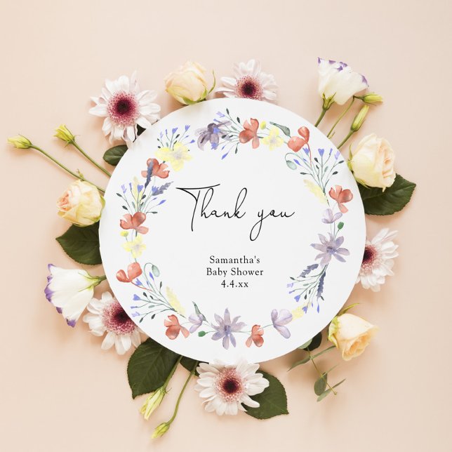 Wildflowers thank you baby shower classic round sticker (Creator Uploaded)