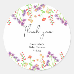 Wildflowers thank you baby shower classic round sticker