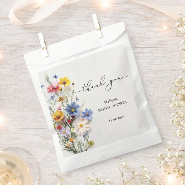 Wildflowers Thank You Bridal Shower Favor Bag (Clipped)